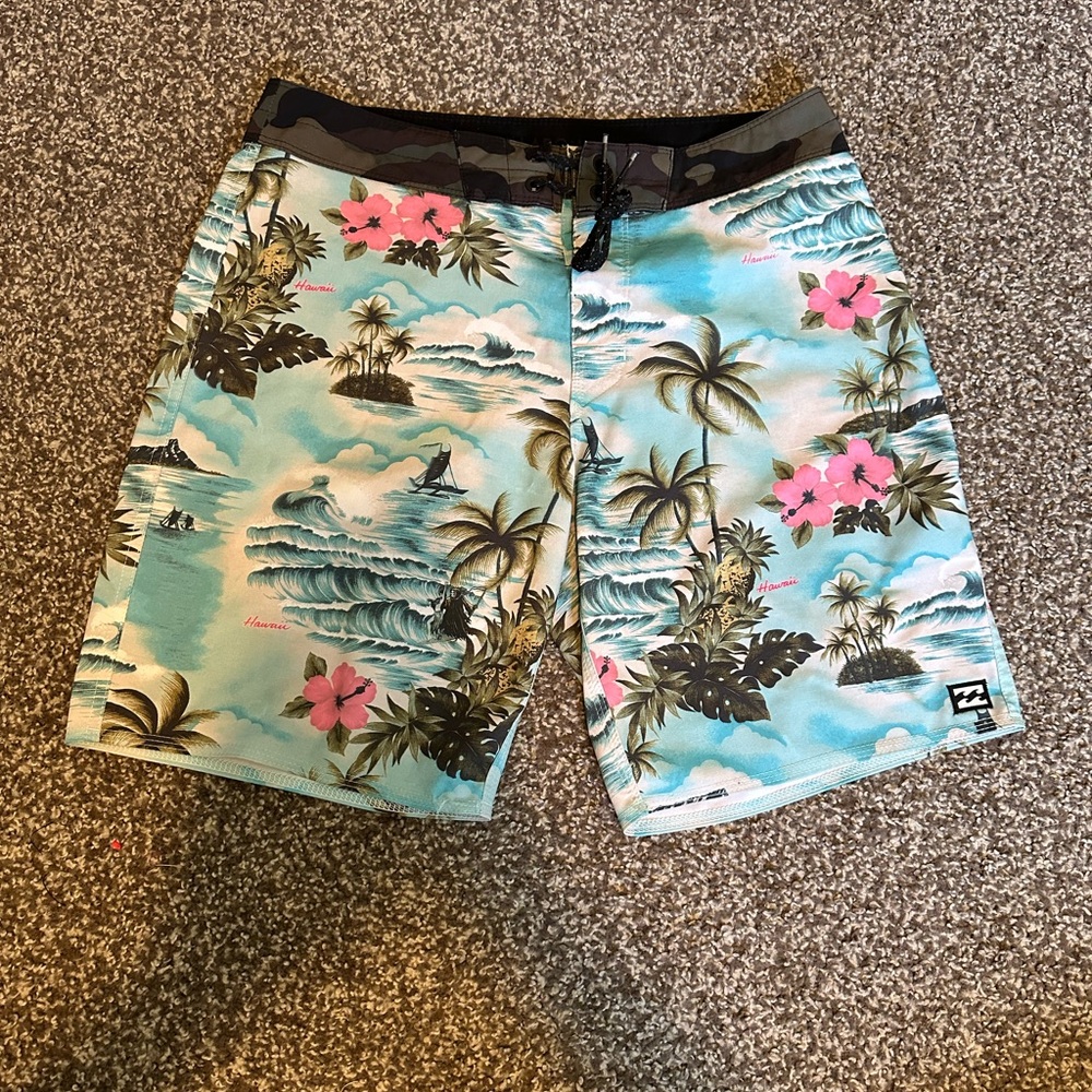 Billabong Tropical Print Hybrid Shorts - Blue and Pink